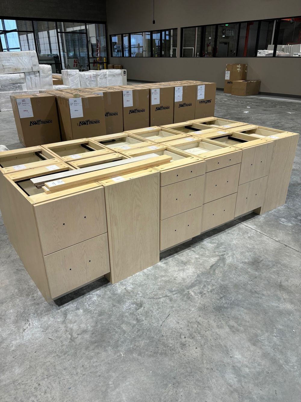 Finished cabinets staged for delivery