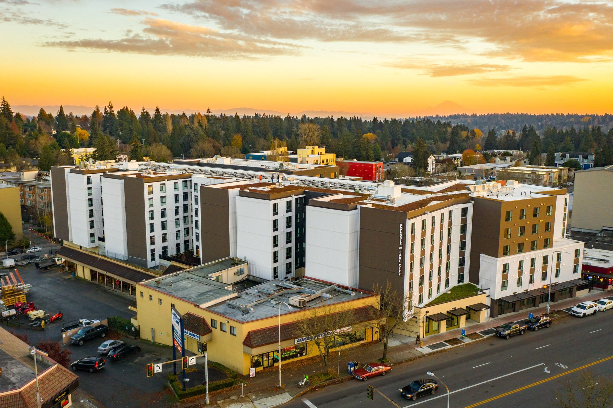 Polaris Lake City apartments at sunset