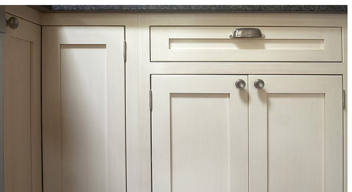 Painted shaker cabinet detail with cup pulls — Mill Residence